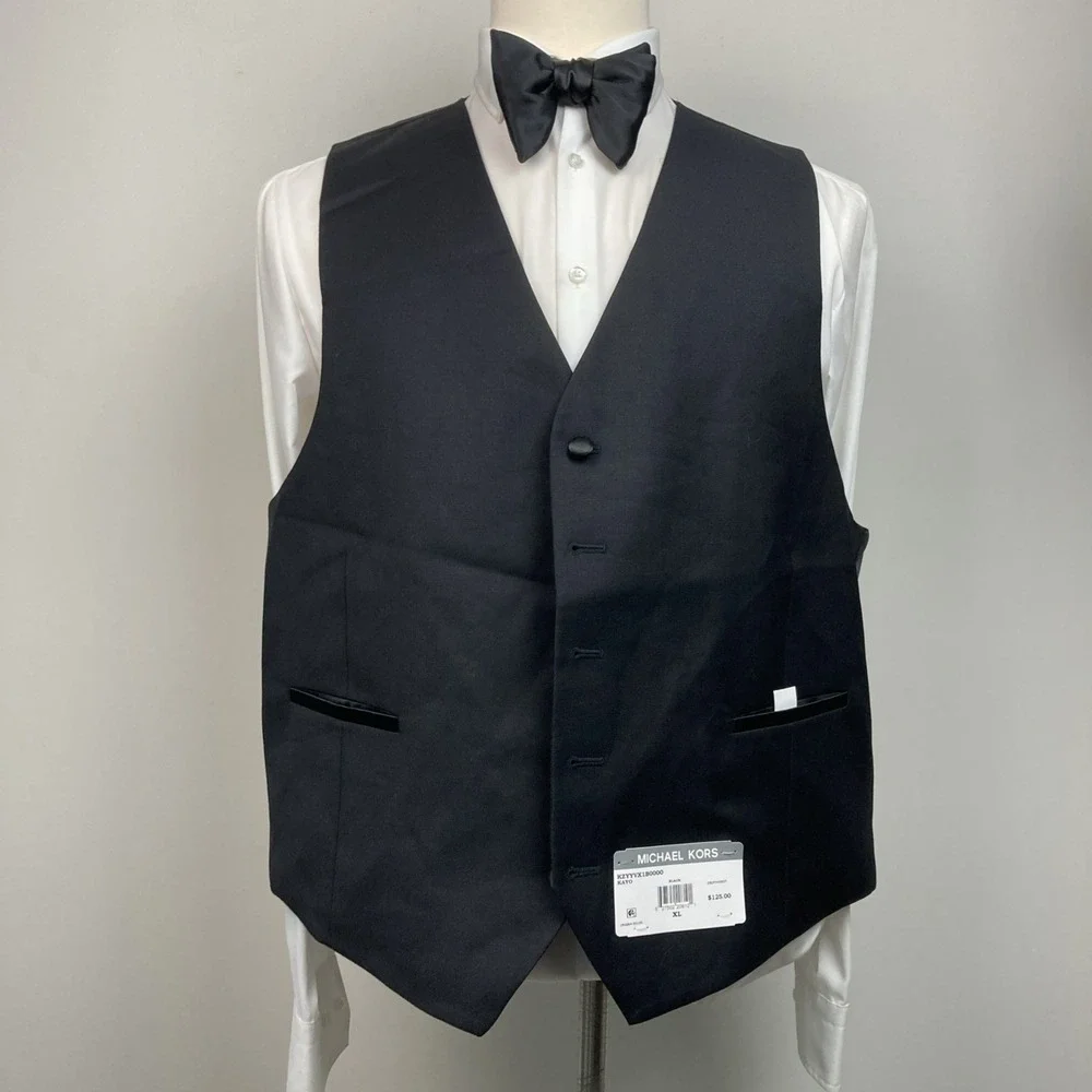 Michael Kors Mens Classic fit Tuxedo Suit Vest XL Black Solid Stretch